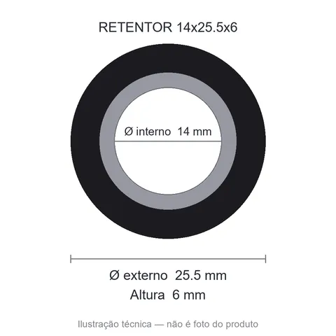 Retentor 14 mm x 25,5 mm x 6 mm - 14x25,5x6 NBR BRG