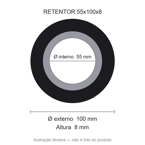 Retentor 55 mm x 100 mm x 8 mm NORD 55x100x8 BRG NBR