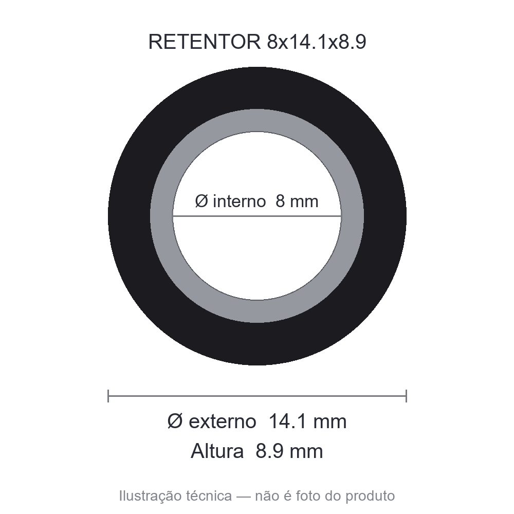 02400 JOGO C/8 PÇS (8x14,1x8,9x13) - Retentor 8 mm x 14,1 mm x 8,9 mm - Unitário