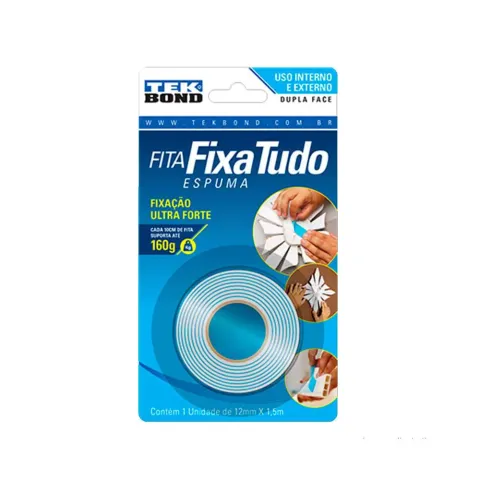 Fita Dupla Face de Espuma 12 mm x 1,5 m Tekbond Fixa Tudo
