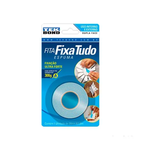 Fita Dupla Face de Espuma 24 mm x 1,5 m Tekbond Fixa Tudo