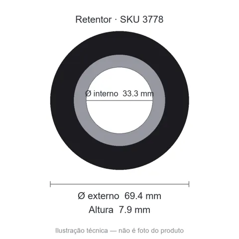 Retentor 33,3 mm x 69,4 mm x 7,9 mm - 01040 33,30x69,40x7,90