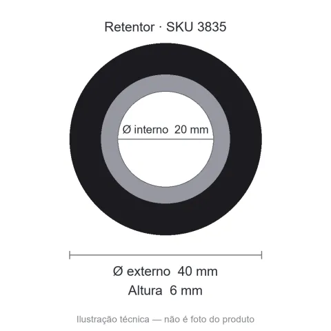 Retentor Industrial 20 mm x 40 mm x 6 mm - 01245 20x40x6 BR