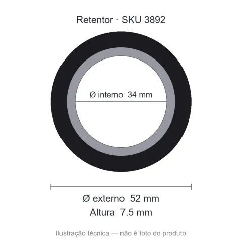 Retentor Industrial 34 mm x 52 mm x 7,5 mm - 01509 34x52x7,5 BR