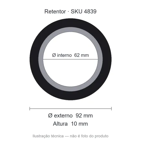 Retentor 62 mm x 92 mm x 10 mm - 62.00 X 92.00 X 10.00 NBR R2