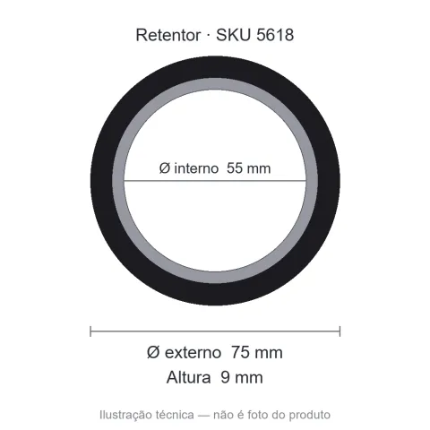 Retentor 55 mm x 75 mm x 9 mm NORD 55x75x9 Viton